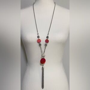 Ruby Rd Silver Red Long Adjustable Chain Necklace Boho Eclectic Whimsigoth